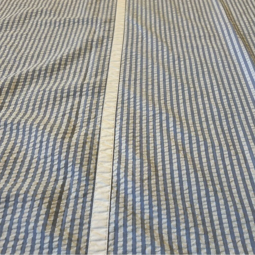 Cuddledown Sheet King Flat 100% Cotton Seersucker Blue Striped Portugal